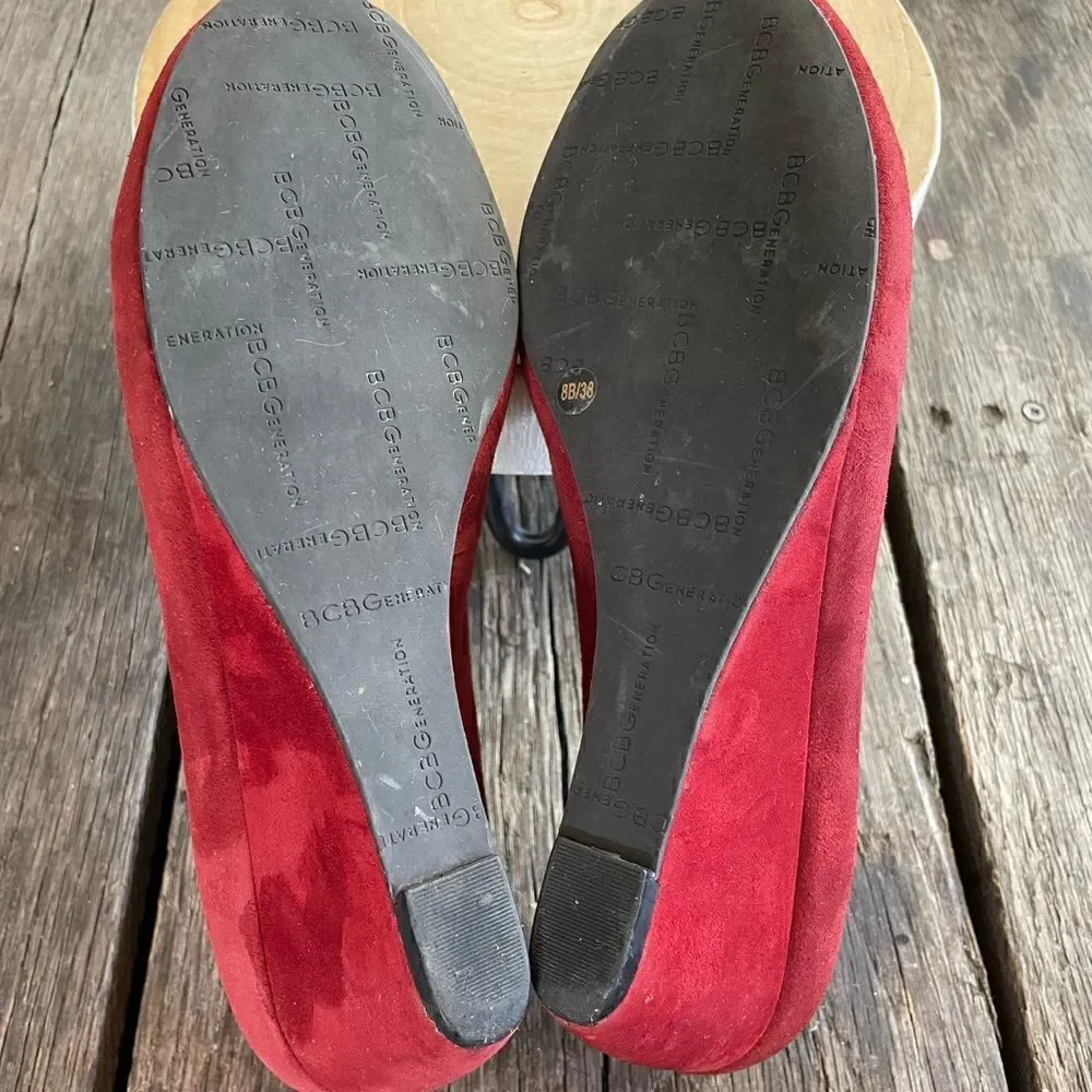 BCBGeneration Red Leather Wedge Heels Size 8M EUC